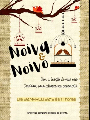 Convite de Casamento Rústico com Pássaros para Editar Online