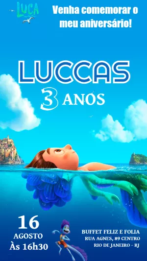 Convite de Aniversário Tema Luca Editável Online para Imprimir