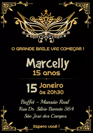 Convite Aniversário 15 anos Baile de Máscaras para Editar