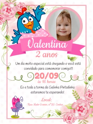 Convite Aniversário Galinha Pintadinha com Foto para Editar