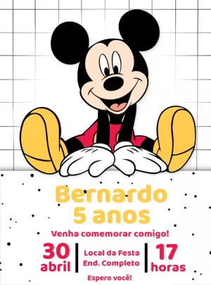 Convite de Aniversário Mickey Mouse para Editar Online