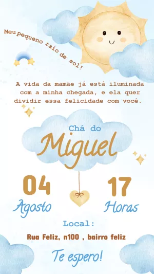 Convite Chá de Bebê Raio de Sol para Editar Online