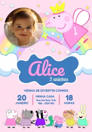 Convite Aniversário Peppa Pig Fada com Foto para Editar