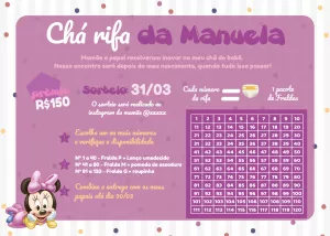 Convite Chá Rifa Minnie Baby para Editar e Enviar Online
