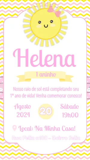 Convite Aniversário Raio de Sol Menina para Editar Online