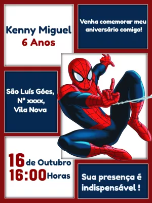 Convite de Aniversário Homem Aranha para Editar Online