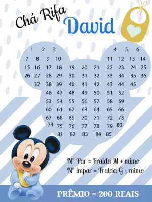 Chá Rifa Mickey Baby: Convite Editável para Imprimir