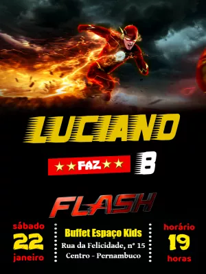 Convite de Aniversário The Flash Editável para Imprimir