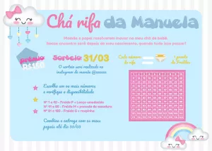 Convite Chá Rifa Chuva de Amor com Nuvens para Editar Online