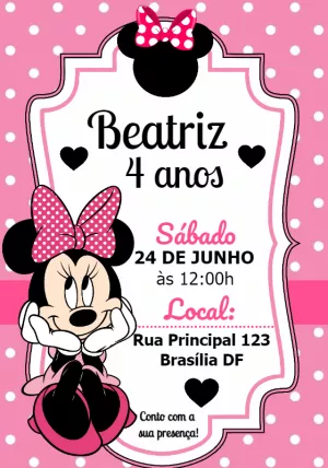Convite de Aniversário Minnie Mouse Rosa para Editar Online