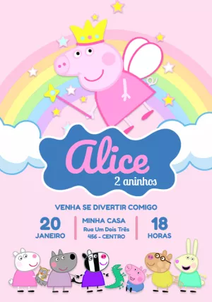 Convite Aniversário Peppa Pig Fada para Editar Online