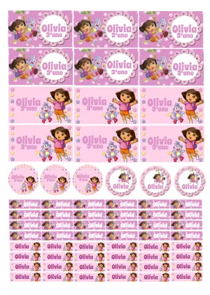 Kit Etiqueta Escolar Dora Aventureira para Editar Online
