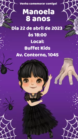Convite de Aniversário Wandinha Addams para Editar Online