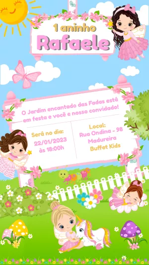 Convite Aniversário Jardim das Fadas para Editar Online