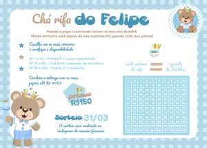 Convite Chá Rifa Ursinho Príncipe Azul para Editar Online