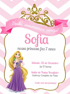 Convite Aniversário Rapunzel Princesa para Editar Online