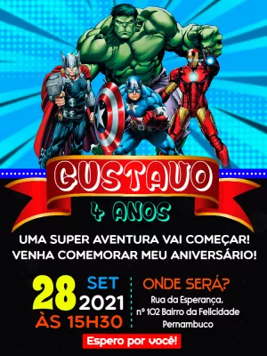 Convite de Aniversário Vingadores para Editar Online