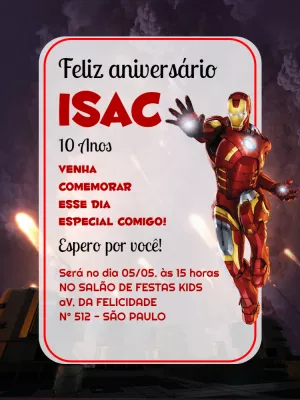 Convite de Aniversário Homem de Ferro em Ação para Editar
