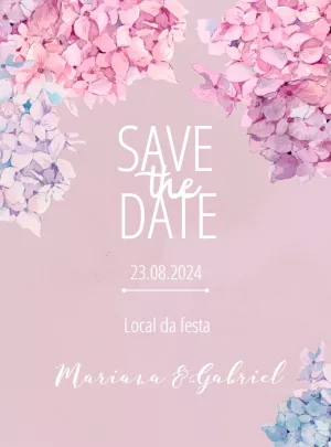 Save the Date Casamento Floral com Hortênsias para Editar