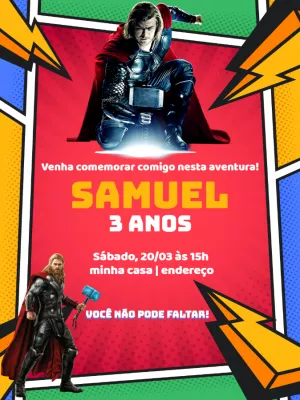 Convite Aniversário Thor Vingador para Editar Online