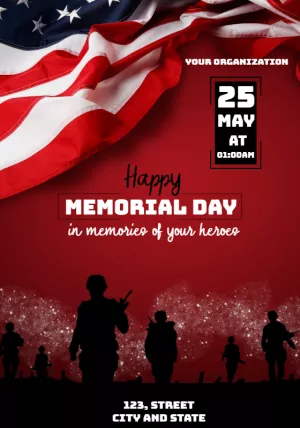 Editable Memorial Day Invitation with US Flag to Customize