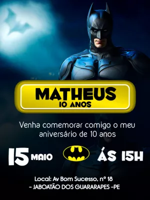 Convite de Aniversário Batman para Editar Online