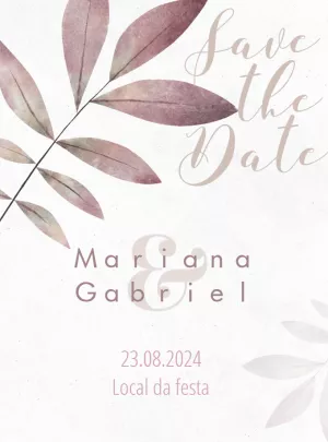 Save the Date Casamento com Folhas em Aquarela para Editar Online
