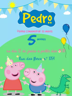 Convite de Aniversário Peppa Pig e George para Editar Online