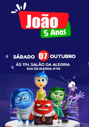Convite Aniversário Divertida Mente com Personagens para Editar