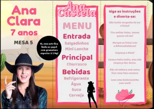 Menu de Mesa Ana Castela Editável para Aniversário