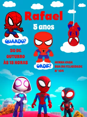 Convite Aniversário Homem Aranha e Amigos para Editar Online