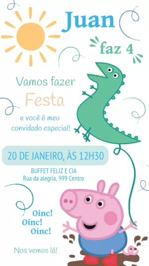 Convite Aniversário George Pig e Dinossauro para Editar Online
