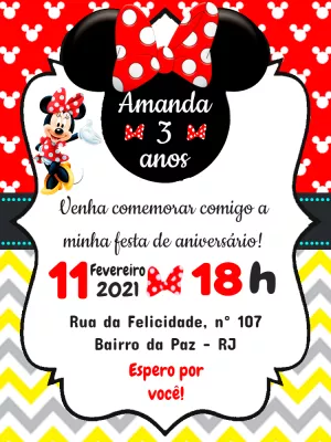 Convite de Aniversário Minnie Vermelha para Editar Online