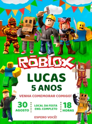 Convite Aniversário Roblox com Personagens para Editar Online