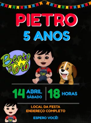 Convite Aniversário Bento e Totó para Editar Online