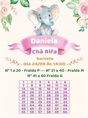 Convite Chá Rifa Elefantinha Rosa Floral para Editar