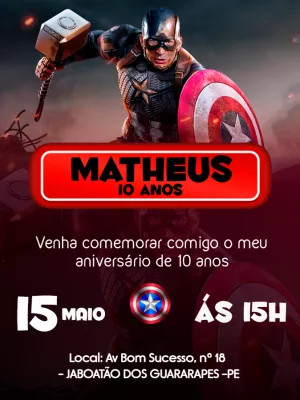 Convite Aniversário Capitão América para Editar Online