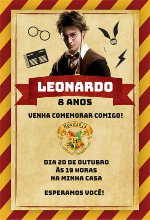 Convite de Aniversário Harry Potter para Editar Online