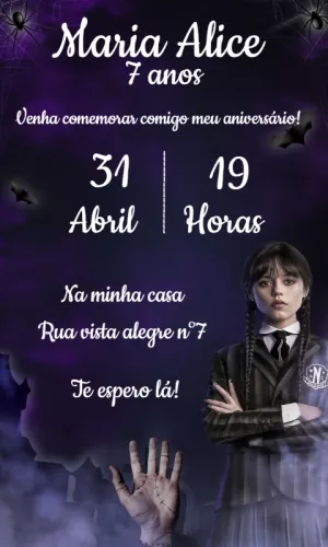 Convite Aniversário Wandinha Addams para Editar Online