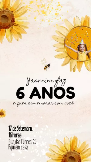 Convite Aniversário Girassol com Foto para Editar Online