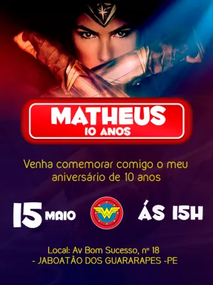 Convite de Aniversário Mulher Maravilha para Editar Online