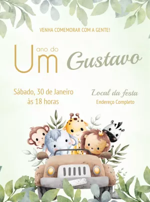 Convite de Aniversário Safari com Animais para Editar Online