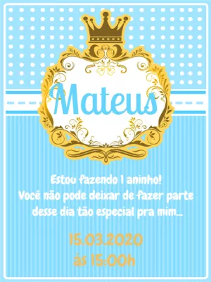 Convite de Aniversário Príncipe Coroa para Editar Online