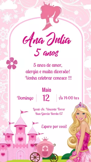 Convite de Aniversário Barbie Princesa para Editar Online