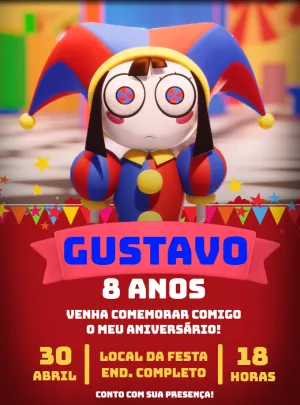 Convite Aniversário Digital Circus com Pomni para Editar Online