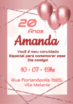 Convite de Aniversário Rosê Gold com Balões para Editar Online