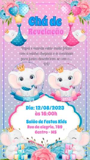 Convite Chá de Revelação Elefante para Editar Online