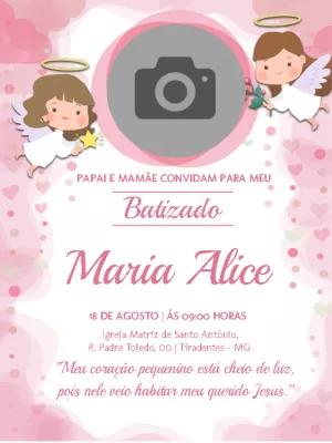Convite de Batizado com Foto de Anjinha para Editar Online