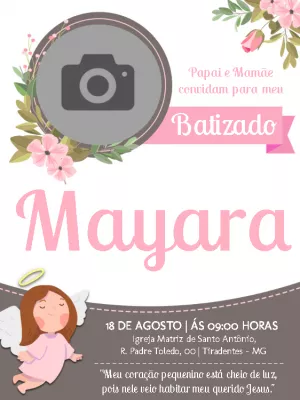 Convite de Batizado com Foto Anjinha para Editar Online