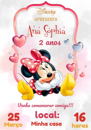 Convite de Aniversário Minnie Mouse Vermelha para Editar